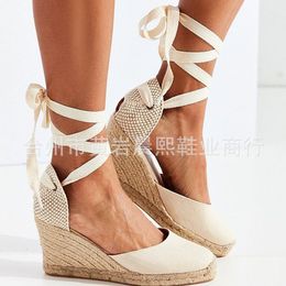 Brotte cheville confortable Espadrille Sandals Sandals Slippers Mesdames Femmes Casual Chaussures Breffable de lin de lin chanvre Pumps 2 21 1