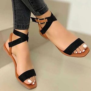 Strap Buckle Fashion Shoe 2024 Women's Simple and Sandals Mature Mature Casual Open Toe Solid 678 603