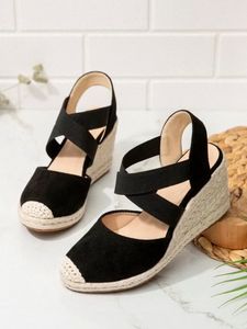 Sangle Espadrilles Toe Sandales de coin confortables Chaussures de tissu extérieur décontracté pour femmes