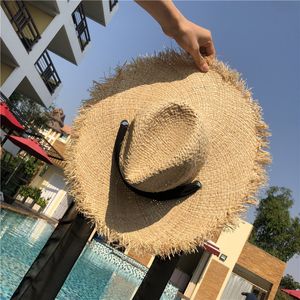 Band grote raffia seedide vakantie vakantie Sunshade strandkappen elegante brede rand hoeden