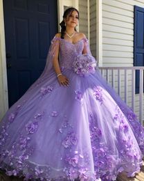 Vestidos de quinceañera azul claro con correa 2022 para fiesta dulce 15 Moda Apliques de encaje de flores en 3D Vestidos de cumpleaños de princesa de lujo Quince273l