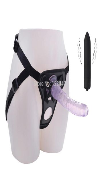 Strap on Jelly Dildo amovible Fake pénis pinis double trapon harnais pour hommes avec 10 mode vibrateur de balle lesbienne