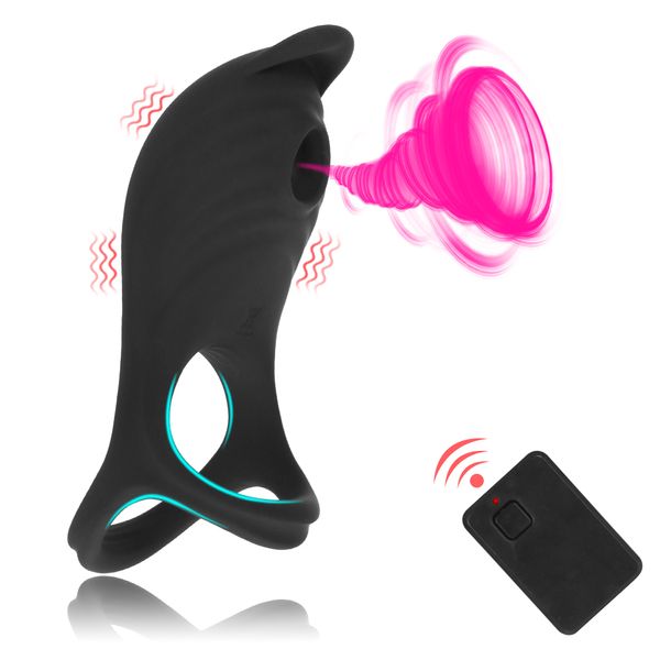 Vibrateur de pénis à sangle pour Couple, hommes, anneaux coq, exercice d'éjaculation retardé, ventouse de Clitoris, produits érotiques, jouets sexy