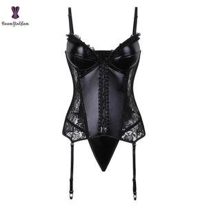 Band Dames Faux Lederen Sexy Floral Overbust Corset Taille Bustier Cincher Haak en Oogsluiting Bodyshaper