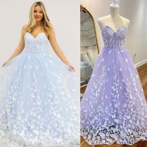 Strapless Ballgown Prom-jurk 2k23 vlinderpailletten verfraaiing pure korset top dame optocht formeel evenement evenement feest landingsbaan black-tie gala jurk lila blauw blauw