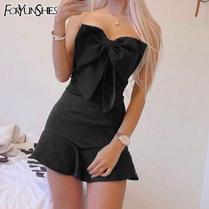 Strapless Bowknot Patchwork Corset Mini Dres Sexy Bodycon Jurken Zomer Korean Harajuku Prom Black Robe 210709