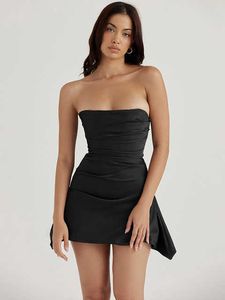 Bustier Double couche Satin Corset robes pour femme 2023 été boîte de nuit fête vêtements anniversaire robe noire