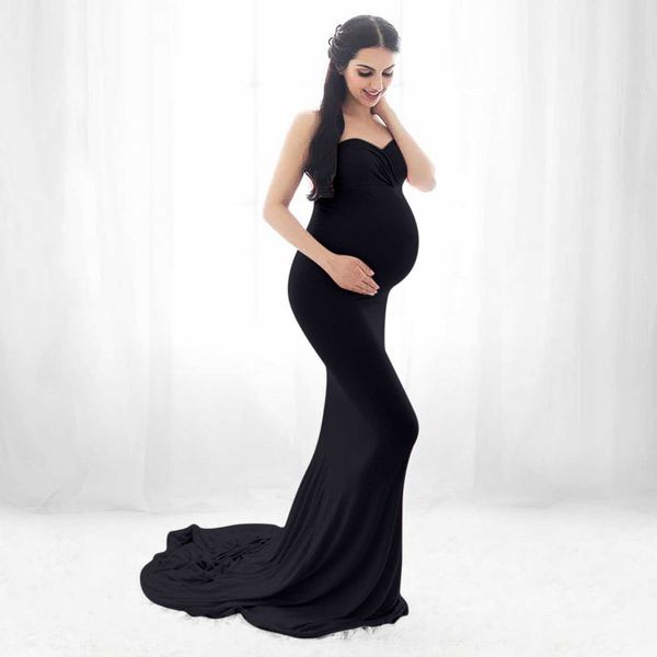 Vestido largo elegante sin tirantes para sesión de fotos de embarazo, ropa de maternidad Sexy con cuello en V, accesorios de fotografía de mujeres embarazadas