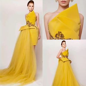 Strapless avondjurken mouwloze gele vintage prom jurken twee stukken Pageant backless speciale korte speciale gelegenheid jurk