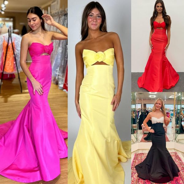 Robe de bal ajustée sans bretelles en taffetas sirène concours de beauté hiver soirée formelle piste de gala Golden Globe Award robe de célébrité froncé trou de serrure décolleté rose vif