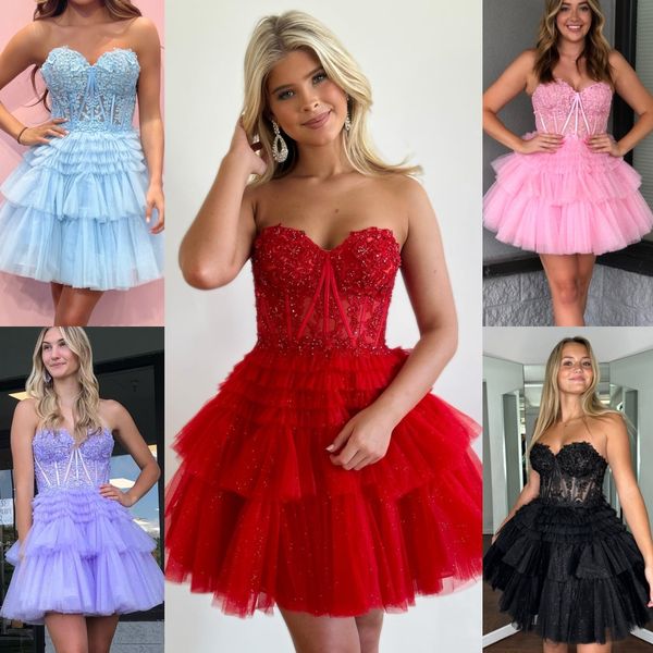 Robe de soirée sans bretelles 2k24 en dentelle transparente, corset pailleté en tulle, bal de promo, cocktail formel, événement, piste, gala, cravate noire, robe Hoco pour invités de mariage, rose magenta