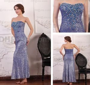 Vestidos de fiesta de noche morados de lujo sin tirantes, lentejuelas, diamantes de imitación azules, cuentas, imágenes reales reales Dhyz 018341154