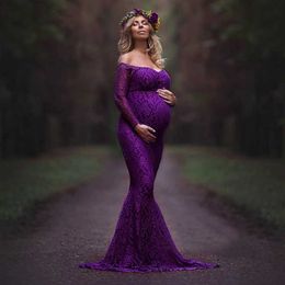Strapless Maternity Photography Jurken Dames Zwangers Sexy Photography Props Off Shoulders Kant Nursing Long Dress Q0713