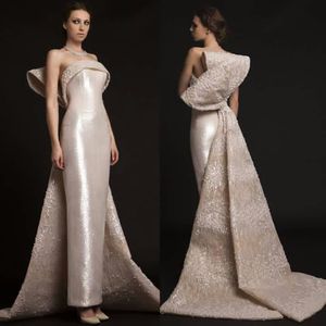 Strapless Mermaid Big Bow Back Pailletten Avondjurken Prom Gown Fashion 2021 Arabisch Aso Ebi VintageProm Jurk Vestidos de Novia