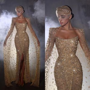 Sirène bustier magnifique robe de bal sexy perle des robes de soirée formelles hautes fendues robe de soies 0505