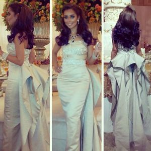 Strapless Prom Party Jurken met ruches Back Crystal Beaded Mermaid Avondjurken Dubai Kaftan Vestido Longo Robe de Soiree