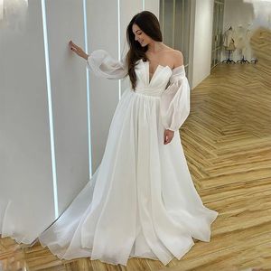 Robes de mariée en orgue à cou de cou bustier avec manches amoureuses Robe nuptiale A-Line Longueur Bridal Robe Bridal