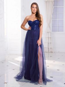 Strapless pailletten netto lange jurk voor diploma -baljurk 240523