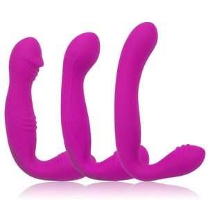 Strapless Strapon Dildo Dual Vibrators Oplaadbare lesbische strapon penis Peggende Double Ended Dildo voor vrouwenspeelgoed voor volwassen Y209441676