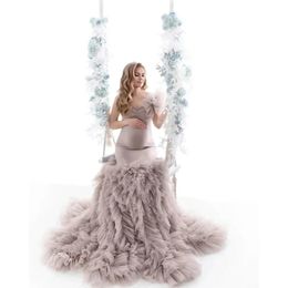Robes de maternité en spandex extensible sans bretelles chérie robes de sirène en tulle à volants luxuriants pour femmes enceintes robe de douche de bébé