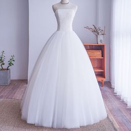 Strapless Tulle Baljurk Trouwjurken met Kant 2020 Eenvoudige vloerlengte Bruidsjurken Suknia SLUBNA