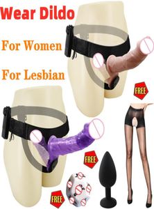 StrapOn Multispeed Grote Dubbele Dildo Vagina Vibrators Voor Lesbische Strapon Penis Met Harnas Riem Vrouwen Masturbatie Volwassen Speelgoed 21073466725
