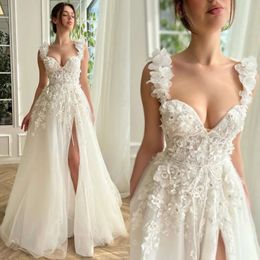 STACHS 3D A LINE Robes de mode Appliques florales Robe de mariée Sweep Train Slit Designer Bridal Robes PPLIQUES