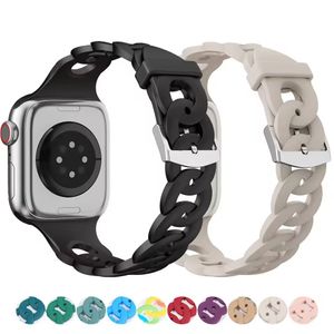 Banden band 00 kettingschakel siliconen ring ademende polsband luxe banden voor Apple Watch 38/40/41mm 42/44/45/mm band voor IWatch Series 2 3 4 5 6 7 8 SE Ultra