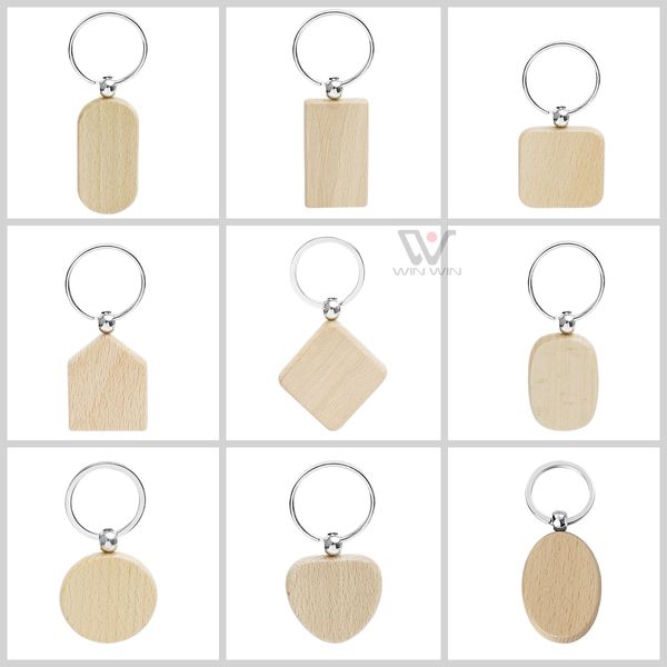 Sangles Porte-clés de voiture en bois personnalisé Logo Porte-clés Porte-clés vierge Vente en gros Personnalisation personnalisée Conception Porte-clés en bois pour cadeau promotionnel