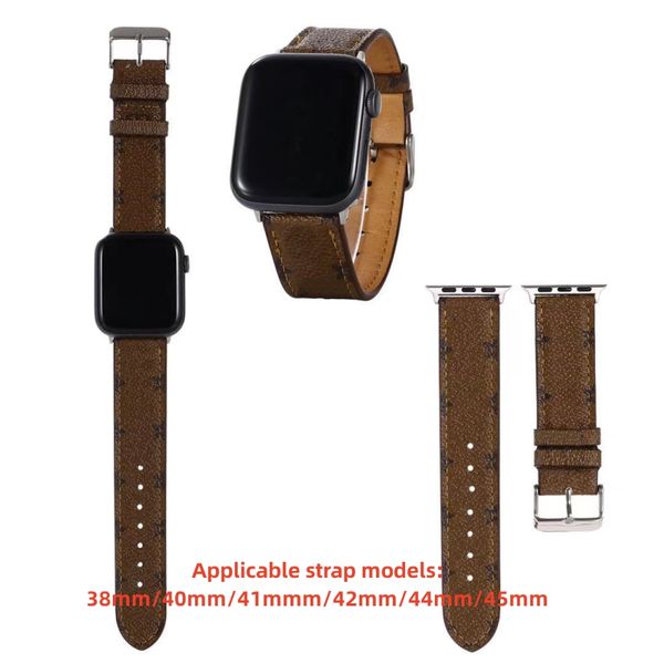 Correas para Apple Watch Band 45 mm 49 mm 38 mm 40 mm 42 mm Correa de reloj inteligente de diseñador Pulsera de cuero genuino de moda compatible con Ultra Series SE 8 7 Iwatch Smartwatch