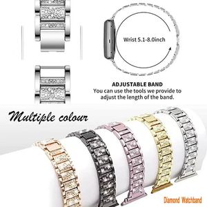 Boulots bijoux Bling Diamond Smart Stracles avec Apple Watch Band 38 mm 40mm 41 mm 42 mm 44 mm 45 mm Femme Strap de métal de remplacement en métaux FO