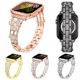 Correas de lujo bling diamond reloj para bandas de manzana 49 mm 45 mm 38 mm 42mm 42 mm 44 mm Metal Women Clover Band de trébol Iwatch Serie