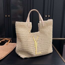 Bolsa de paja Bolsa Bolsa de bolsas Bolso de bolso de bolso de diseño Bolso Icare Lafite Straw enganchado más una gran bolsa de compras para mujer Bolsa de lujo Diseñador de viajes Crossbody Bag