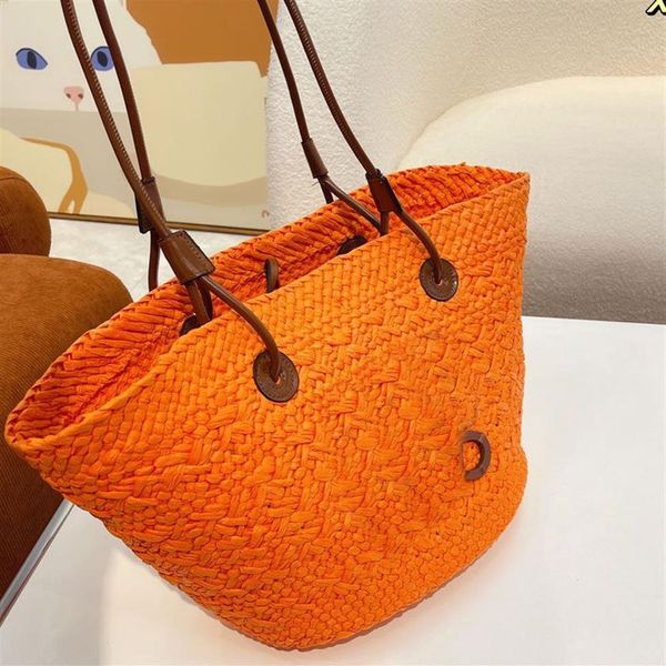 Bolso de paja Bolso de playa Paquete de compras de gran capacidad Lafite Tejido a mano Ahueca hacia fuera la letra Accesorio Decoración Abierto Verano S237l