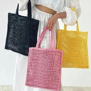 Sac de raphias de paille d'été Embrayage Sac à main et sac à main Luxurys Designer Blanc Sac de plage Marron Femme évider fourre-tout poignée supérieure Sacs à bandoulière