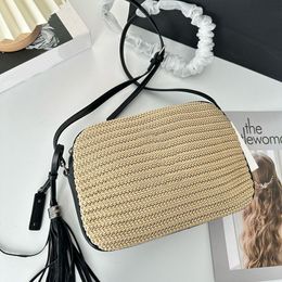 Strozak Vrouwen Crossbody Cameratassen Gehaakte Zomer Strand Handtassen Portemonnee Lafite Gras Schoudertassen Kwasten Koppelingstassen Mode Brief Hardware Rits Handtas