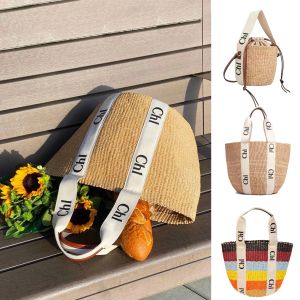 spiegelkwaliteit Dames Luxe tote handtas Stro Strand Raffia Tas Woody mand Schouder man Designer Portemonnees portemonnee emmer geweven mode Cross body clutch handtassen