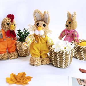 Artesanías de paja Decoración del hogar Cesta de regalo de Pascua Canasta de almacenamiento de bocadillos de caramelo tejido