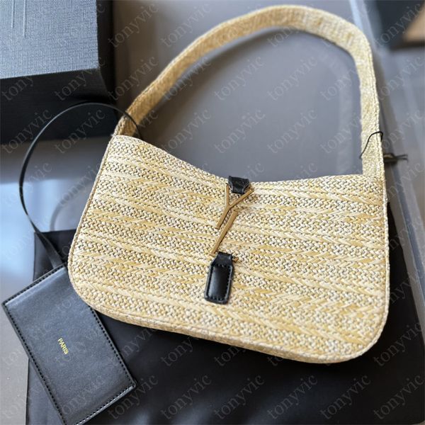 Bolso de paja de Diseñador de Bolsos, bolso de hombro, bolso de playa para mujer, hierba, moda de alta calidad, bolsos Hobo de verano para mujer, Bolso pequeño de CROCHET