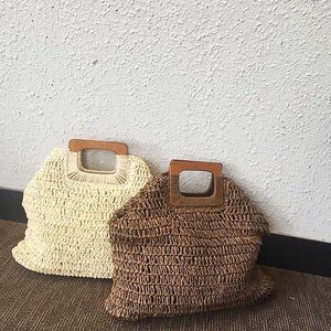 Stro handtas houten handvat grote capaciteit papieren touw geweven stro tas nieuwe mode zomer vakantie reizen strand tas