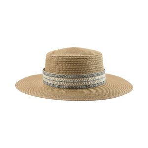 Straw hoed strandhoeden voor vrouwen zomerzon hoed platte top brim band casual formeel bruiloft decoreren zomer