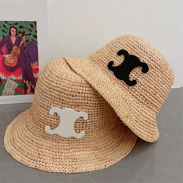 Gat de paja Diseñador de sombrero de cubo Fashion Summer Sunhat Beach Sol Gat Men Women Wide Blim Hats Raffia Cap Marcha al aire libre Sunbonnet casual