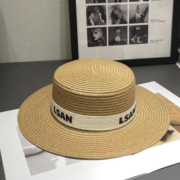 Chapeau de paille pour femmes, lettre de styliste à large bord, chapeau d'ombre à la mode, chapeaux solides, chapeau de vacances de plage