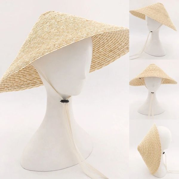 Chapeaux de paille cône fait à la main rétro chapeau de pluie tissage agriculteur pêche parasol classique accessoires de danse asiatique 240309