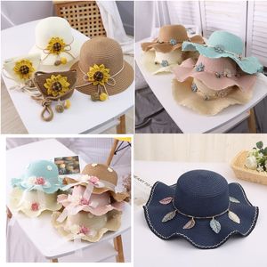 sombreros de paja para niños niñas verano tejido de cinta flor sol sombrero pescador padre-niño protector solar playa moda pequeña y fresca