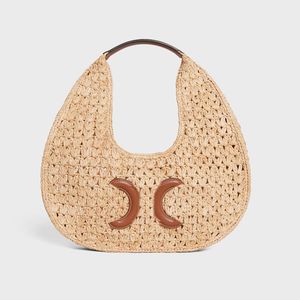 Sac fourre-tout en paille Sacs de plage d'été Sacs à bandoulière Designer Weave Sac Hobos sous les bras Sac fourre-tout de luxe Crescent Sac à main Croissant Sac à main pour femme Fourre-tout de plage Lafite Grass Peau de vache