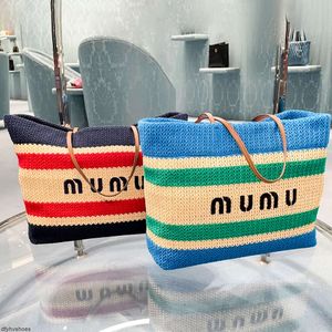 Paille Miumiubag Shop grand fourre-tout sac de plage femme femme d'été luxe Stripe raffias épaule crochet de voyage sac homme tissage sac à main