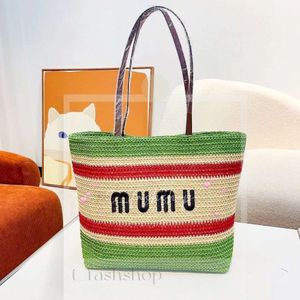 Paille Miumu Sac Shop Large fourre-tout sac de plage femme femme d'été Stripe Stripe Raffias épaule Crochet Travel Sac Weave Handbag Crossbody Cutch 433