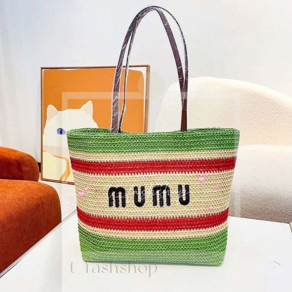 Paille Mui Mui Sac Shop Large Tote Designer Bage Sac de plage Femme Summer Luxury Stripe Raffias Boulait Crochet Travel Sac Weave Handbag Crossbody Cutch 433