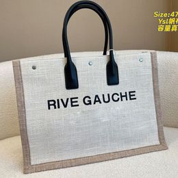 Sacs fourre-tout en paille Sac à provisions Sac à main en toile RIVE GAUCHE Sac à bandoulière Tissage Poignées en cuir Grande capacité Poche de voyage d'été Emb305h